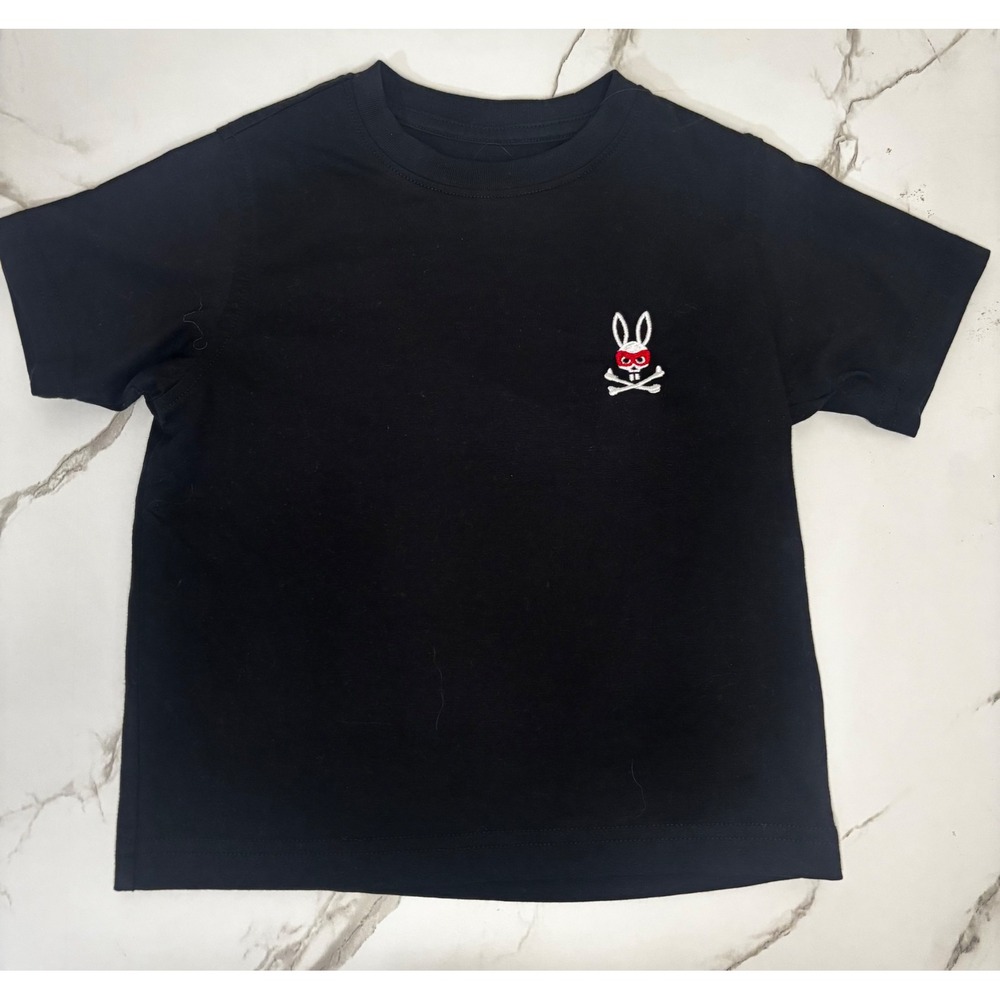 Psycho Bunny Kids Black Pima Cotton Masked Bunny Logo T-Shirt Size 4 XXS